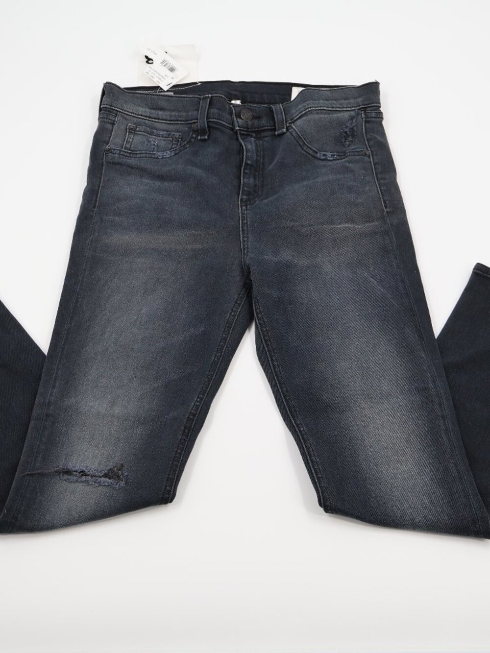Rag & Bone 10 Inch Capri Jeans Womens 28 Steele Black Distressed High Rise Slim